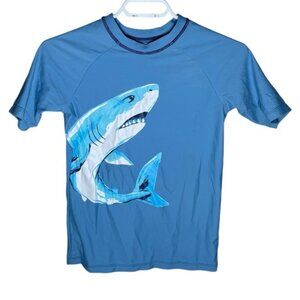 Hatley 10 Boys Rashguard Large Blue Short Sleeve Swim Tops Tshirt Vacation Beach